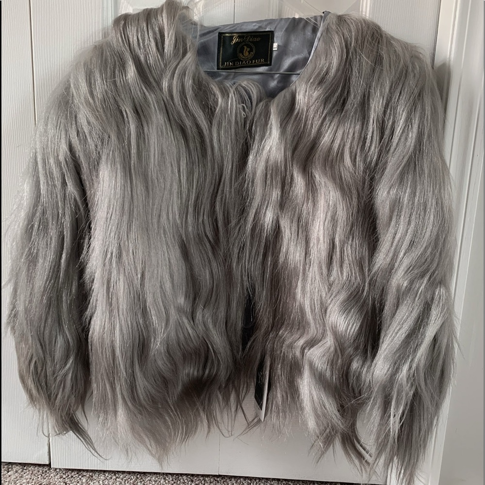 NWT Real goat fur coat silver/grey rockstar size 0-2